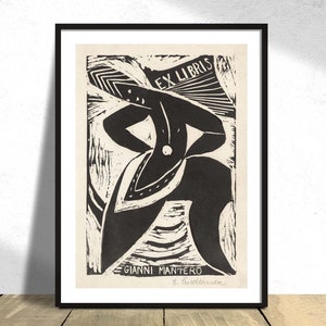 Ex libris de Gianni Mantero-Erna Friedländer. Original de The Rijksmuseum / Vintage Print,Reproducción de póster,Decoración de pared, Blanco y negro