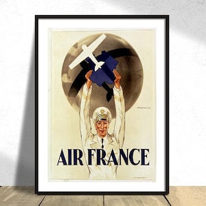 Air France | Werbeplakate, französisches Dekor, Vintage Druck, Reisedruck, Eiffelturm, Wohnkultur, alte Werbung, Fluglinien Druck, A3