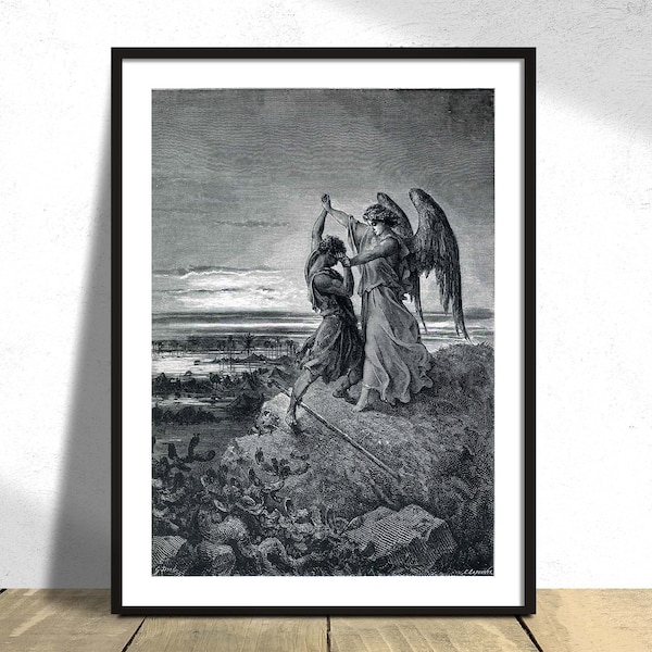 Jacob wrestling with the angel - Paul Gustave Dore | French Art Poster, Vintage Art, Poster Reproduction, Retro Print, French Old Decor, 5x7