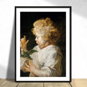 Niño con pájaro - Peter Paul Rubens / Impresión de arte barroco, Impresión de reproducción, Ilustración antigua, Cartel de arte vintage, Arte de la pared de la galería Arte famoso