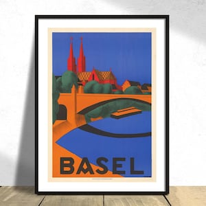 Basilea - Hedwig Thoma I Impresión de viaje, Idea de regalo, Dec de pared, Impresión retro de Suiza, Cartel vintage, Cartel publicitario, Cartel de puente, 8x10