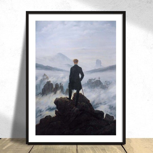 Vagabondo sopra il mare di nebbia - Caspar David Friedrich / Poster di solitudine, stampa di riproduzione, illustrazione retrò, uomo solo, arte del paesaggio
