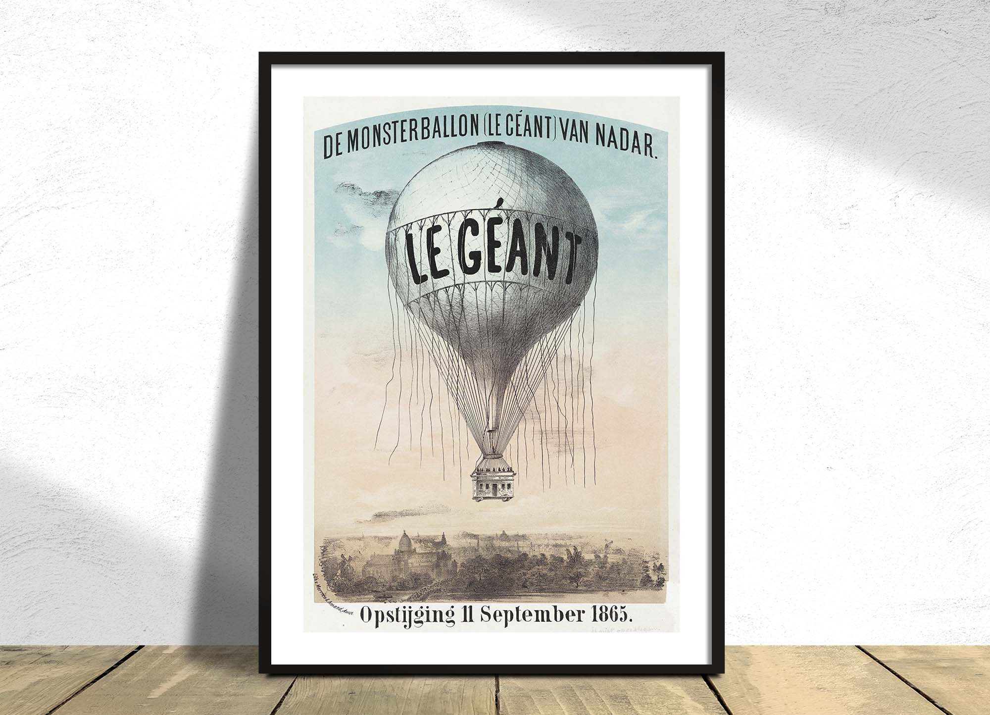 Der Monsterballon (Le Géant) aus Nadar. Himmelfahrt 11. September 1865 - Morriën, Amand | Vintage Poster Druck Reproduktion Alte Illustration