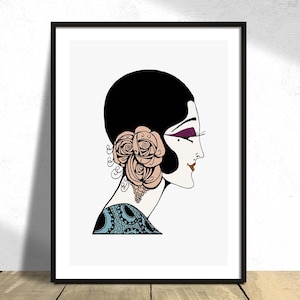 Flapper Lady - Illustration de mode | affiche vintage, Reproduction imprimée, Illustration ancienne, Femme dans les années 1920, Flapper Moda, Robe rétro A1