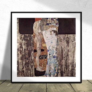 Tres edades de la mujer - Gustav Klimt / Square Print, Square Poster, Vintage Exhibition, Reproduction Dec, Housewarming Gift Idea Women Art
