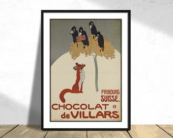 Chocolat de Villars - Emil Cardinaux I Travel Print, Gift Idea, Wall Dec, Switzerland Retro Print, Vintage Poster,  Chocolat Advertising Dec