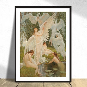 The Swan Maidens - Walter Crane I Mythology Wall Decor, British Art, Gift Idea, Vintage Poster,Retro Print,Mythical Creature,Beautiful Women