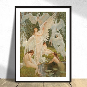 The Swan Maidens - Walter Crane I Mythology Wall Decor, British Art, Gift Idea, Vintage Poster,Retro Print,Mythical Creature,Beautiful Women