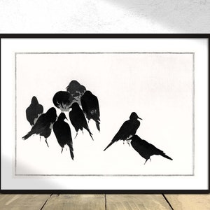 Corvi giapponesi - Seitei Kacho Gafu / stampa botanica, uccello vintage, riproduzione di poster, arte retrò, natura giapponese, idea regalo, opera d'arte nera