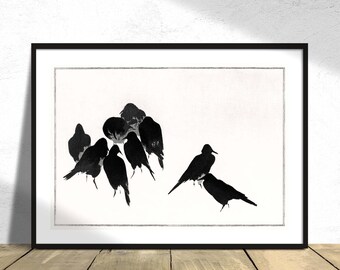 Japanese Crows - Seitei Kacho Gafu | Botanic Print, Vintage Bird, Poster Reproduction, Retro Art,  Japanese Nature, Gift Idea, Black Artwork