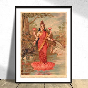 Cartel de Lakshmi India / Cartel de hinduismo, Diosas indias, Cartel budista, Arte de pared Zen, Dec de reproducción, Idea de regalo, Impresiones faciales, Meditación