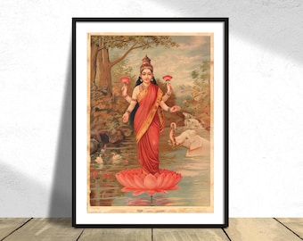Lakshmi India Poster | Hinduism Poster, Indian Goddes, Buddhist Poster, Zen Wall Art, Reproduction Dec, Gift Idea, Face Prints, Meditation