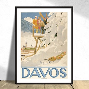 Davos - Emil Cardinaux I Travel Print, Gift Idea, Wall Dec, Suiza Retro Print, Vintage Poster, Mountains, Advertising Poster, SkiingA2