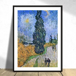 Road with Cypress and Star - Vincent Van Gogh | Vintage Print, Poster Reproduction, Old Illustration, Impressionism Famous Art, Exhibition