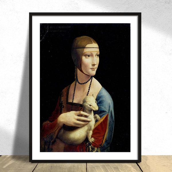 Lady with an Ermine - Leonardo da Vinci | Reproduction Print, Renaissance Decor, Old Illustration, Vintage Art Print, Portrait poster A3 A2