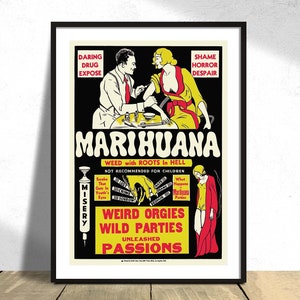 Cartel de la película Marihuana de 1936 - Marihuana / Cartel publicitario, Impresión de malezas, Ilustración antigua, Decoración vintage, Cartel de marihuana, Droga