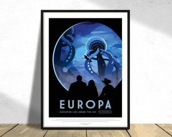 JPL Visions of the Future, Europa NASA Poster I Space Travel Art, Space Print, Nursery Room Decor, Planet Art Dec, Regalo de inauguración de la casa, Nasa