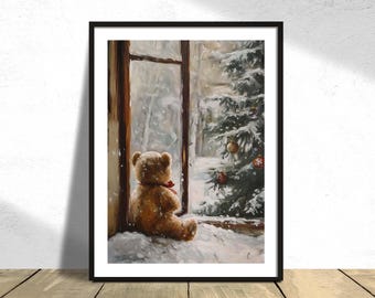 Miś Teddy Bear - plakat zimowy | Wydruk zimowy, plakat Xstmas, dekoracja świąteczna, wydruk Miś Teddy Bear, obraz świąteczny, dekoracja śnieżna 20x28 30x40