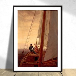 Sur un voilier - Caspar David Friedrich | Impression de reproduction, Illustration rétro, Affiche de bateau, Art du paysage, Marin, Décoration marine