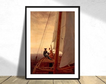 On a Sailing Ship - Caspar David Friedrich | Reproduction Print, Retro Illustration, Boat Poster, Landscape Art, Sailor, Marine Decoration