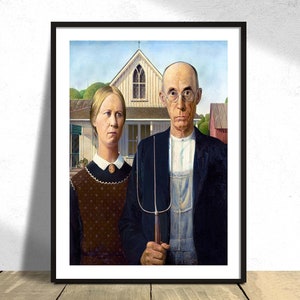 American Gothic - Grant Wood | Modernism Art, Vintage Print, Poster Reproduction, Old Illustration, Retro Style Gift, Fampus Artworks, 18x24