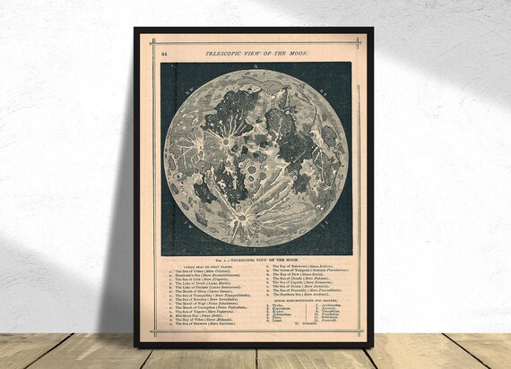 1886 Telescopic View and Map of the Moon Geographicus - Etsy