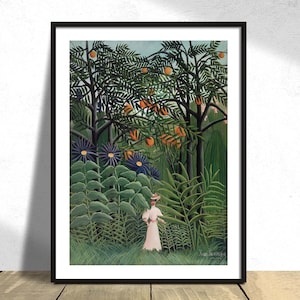 Mujer caminando en un bosque exótico - Henri Rousseau / Cartel del bosque, Reproducción, Impresión vintage, Realismo mágico, Arte moderno, Ilustración antigua