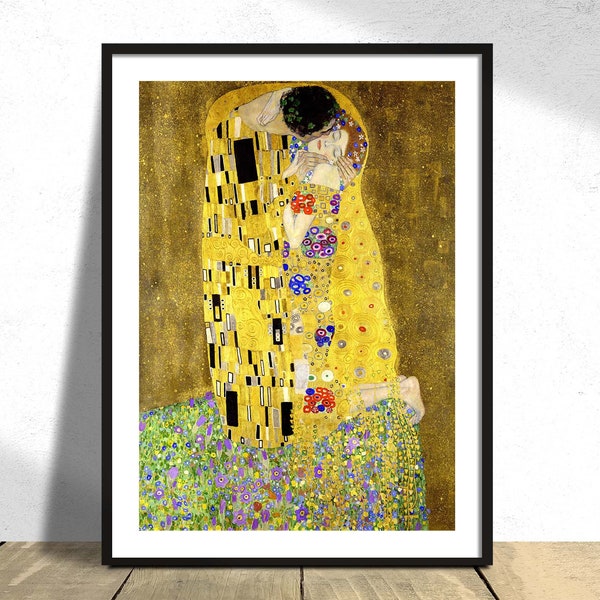 El beso - Gustav Klimt / Arte clásico, estilo nouveau austríaco, reproducción, retro, cartel vintage, impresión de simbolismo, pareja besándose, regalo