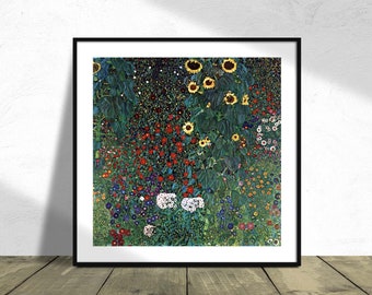 Ogród wiejski ze słonecznikami - Gustav Klimt | Kwadratowy wydruk, Kwadratowy plakat, Wystawa w stylu vintage, Reprodukcja Dec, Plakat przyrodniczy, 8x8 10x10
