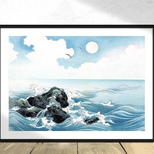 Onda oceánica vintage en la isla de Kojima / Ukiyo-e Poster, Impresión vintage, Impresión de reproducción, Arte retro, Naturaleza japonesa, Regalo, Decoración de arte de Japón