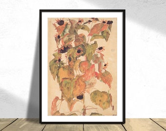 Sonnenblumen - Egon Schiele | Sunflowers Poster, Austrian Expressionism Style, Exhibition Art, Poster Reproduction, Tree Print, Gift Idea A2