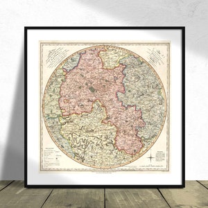 Eine neue und genaue Karte des Landes für fünfundzwanzig Meilen um die Universität von Oxford I Square Print, quadratisches Poster, Vintage Maps, 20x20 cm