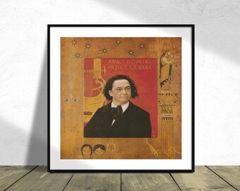 Portret pianisty Josepha Pembauera - Gustav Klimt | Kwadratowy wydruk, Kwadratowy plakat, Wystawa vintage, Reprodukcja Dec, Portret mężczyzny