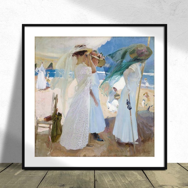 Under the Awning, Zarauz - Joaquín Sorolla y Bastida I Square Print, Square Poster, Vintage Print, Poster Reproduction, Woman Print, Spanish