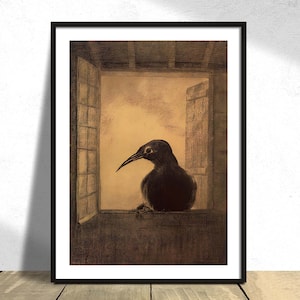 El cuervo - Odilon Redon / Arte francés, Impresión vintage, Reproducción de carteles, Francés del siglo XIX, Arte de simbolismo, Decoración famosa, Cartel de aves Dec