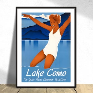 Lago Como I Travel Print, Idea de regalo, Wall Dec, Retro Print, Italian Poster Travel, Home Decor, Italian Lakes, Traditional Travel, Lake Print
