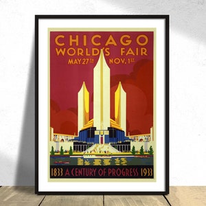 Feria mundial de Chicago, un siglo de progreso, cartel de exposición, 1933 ITravel Print, USA Retro Print, Vintage Poster, Chicago City, Publicidad impresa