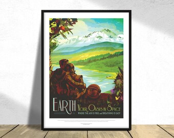 JPL Visions of the Future, Earth NASA Poster I Space Travel Art, Space Print, Nursery Room Decor, Planet Art Dec, Regalo de inauguración de la casa, Planeta