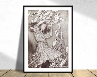 Alice's adventures in Wonderland-Ilustration by Arthur Rackham | Vintage Print, Black & White Poster,Golden Age of British Book Illustration