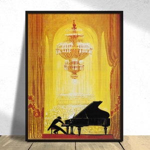 C. Bechstein / Cartel de música, Escenario de teatro, Impresión de concierto de piano, Espectáculo, Cartel publicitario vintage, Decoración retro, Cartel de instrumento