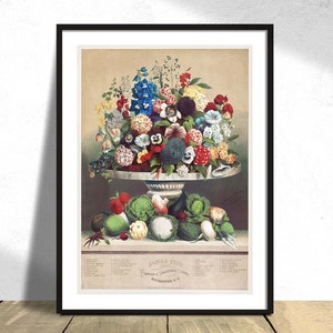 Flowers and Vegetables - Anton Carl Rahn I Vintage Poster, Retro Print, Old Illustration, Types Plant, Botanical Art Kitchen Cafe Restaurant