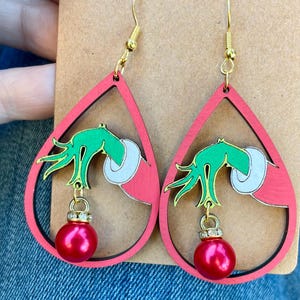 Hand Painted Grinch Earrings! - Stocking Stuffer - Christmas Gift SHIPS FAST