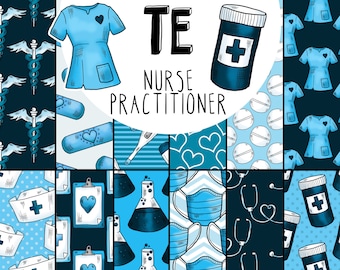 Nurse Practitioner Seamless Patterns. 12 Digital Papers. 12 " x 12". Hopsital and Health Theme. Nurse, Doctor Project Ideas.  Commercial Use