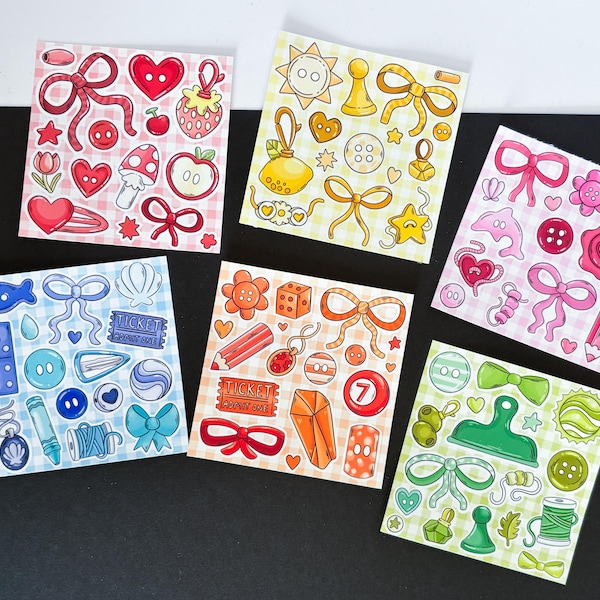 Paquete de pegatinas Tiny Trinket / 6 mini hojas de pegatinas de vinilo con botones y otros detalles / Pegatinas para álbumes de recortes y diarios