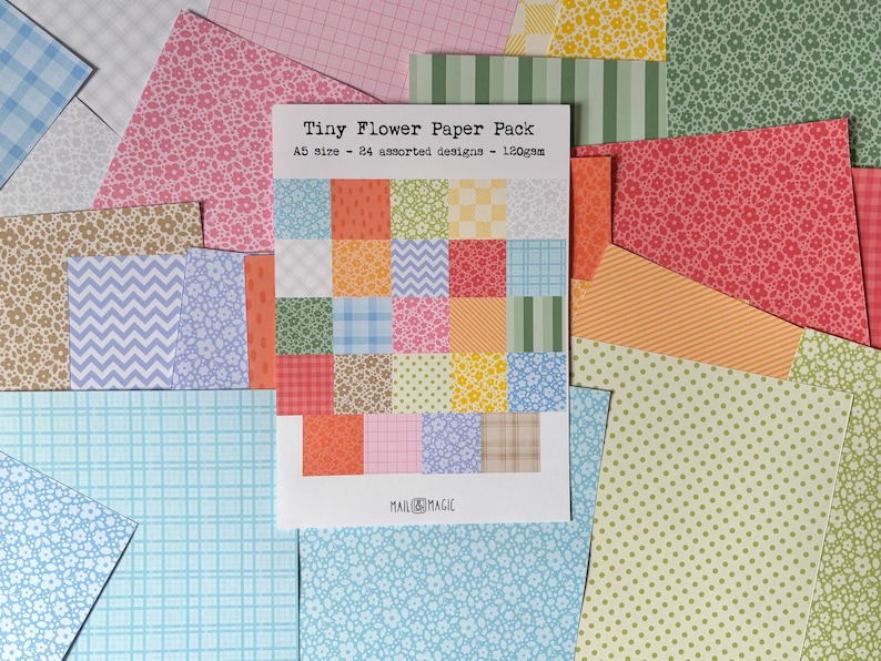 Tiny Flowers Journal Paper Pack | 24 unique sheets of 120gsm A5 paper | Cute Scrapbook Paper image 2