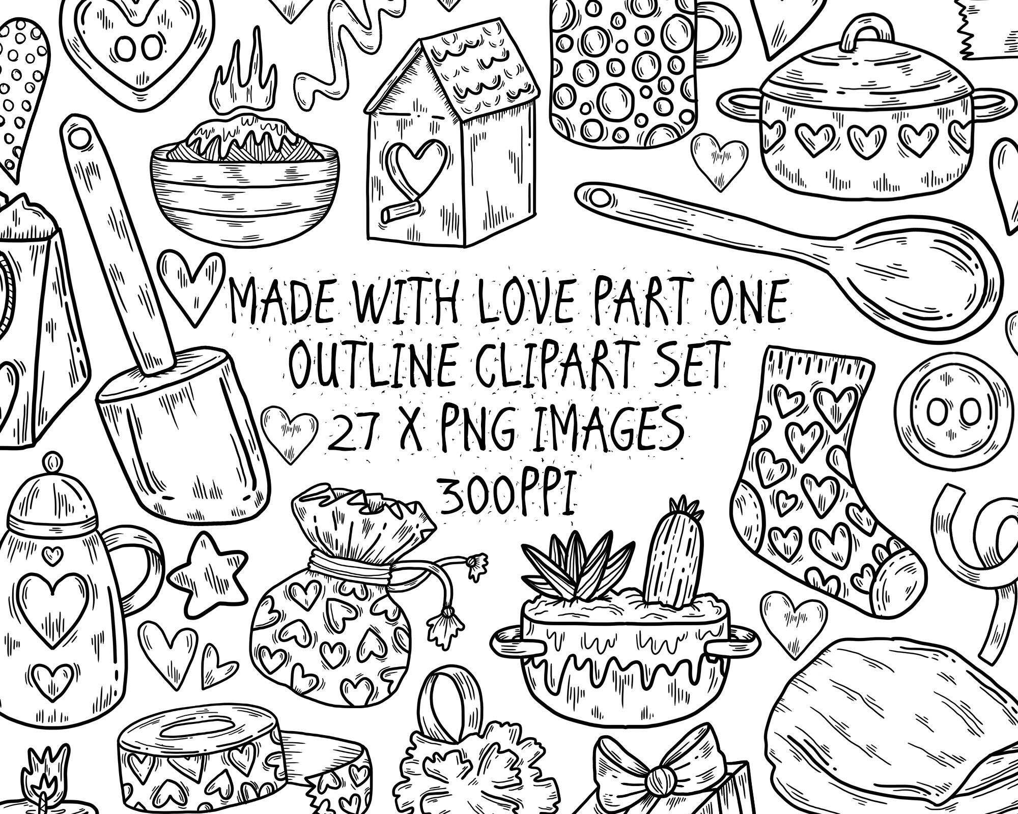 Made With Love I Outline Clipart Set. 27 X PNG Images. Hand - Etsy