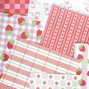 Erdbeeren Scrapbook Papier | 10 Bogen A5 Papier | Frühling Journal Papier