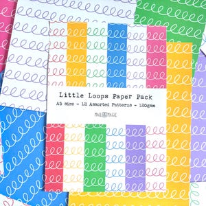 Little Loops Scrapbook Paper Pack | 12 unique sheets of 120gsm A5 paper | Junk Journal Supplies | Colourful and playful crafting