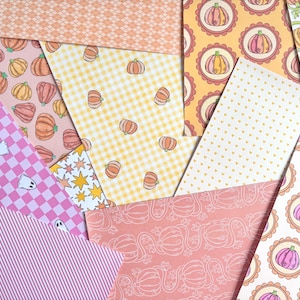 Pacchetto di carta per scrapbooking con motivo "Pumpkin Patch" / 12 fogli unici di carta A5 da 120 g/m² / Materiali per junk journal / Disegni a mano vivaci, spettrali e carini per Halloween