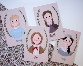 Little Women Postcard A6 4x6" Prints Amy Beth Jo Meg March Sisters Literature Classic Books Illustration Movie Set Louisa May Alcott Cute